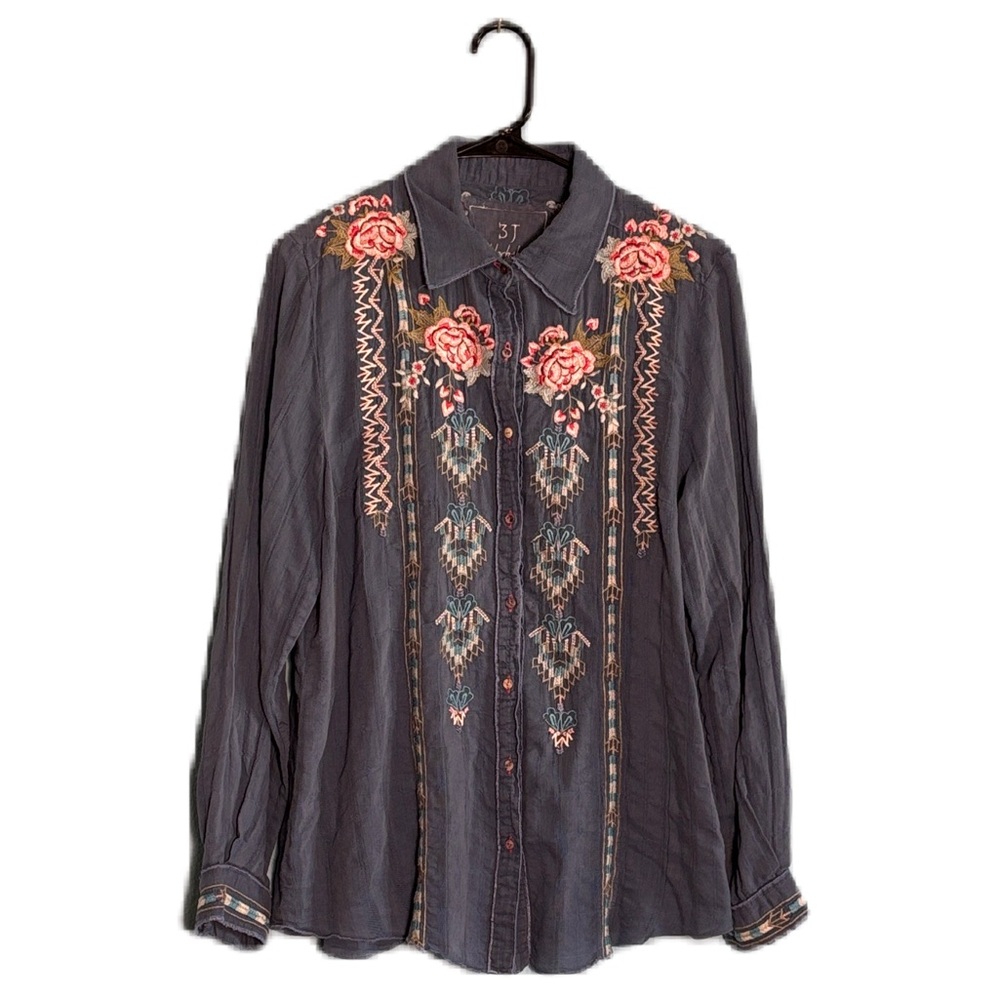 Johnny Was 3J Blue Lyndsey Tunic Bohemian Floral Embroidered Indie Festival M